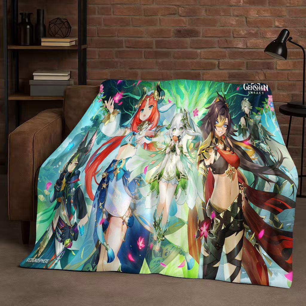 3D Genshin Impact Game Cartoon Flannel Blanket,Ultra Soft Warm Plush Throw for Home Bedroom Bed Sofa Cover Picnic Girl Gift