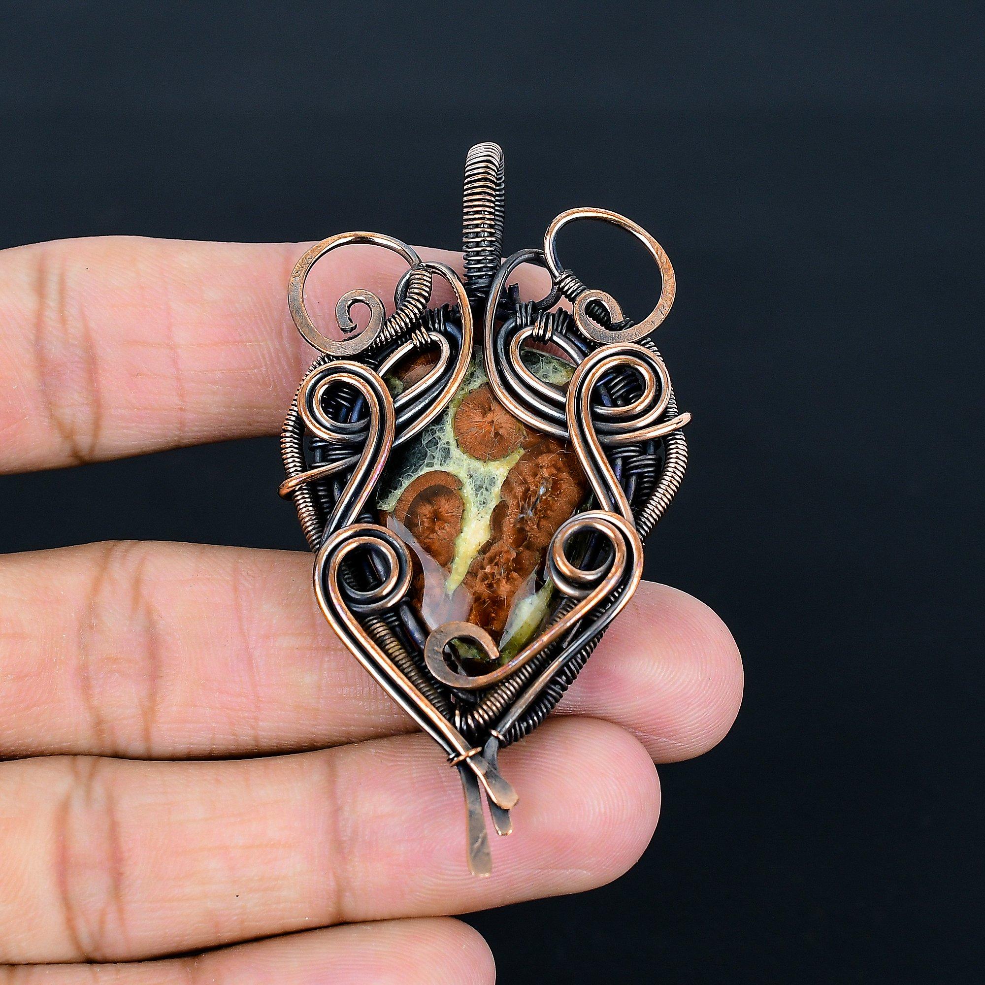 

Peanut Obsidian 999 Copper Wire Wrapped Pendant, Handmade Gemstone Jewelry Pendant Gift For Birthday 2.55 Inches