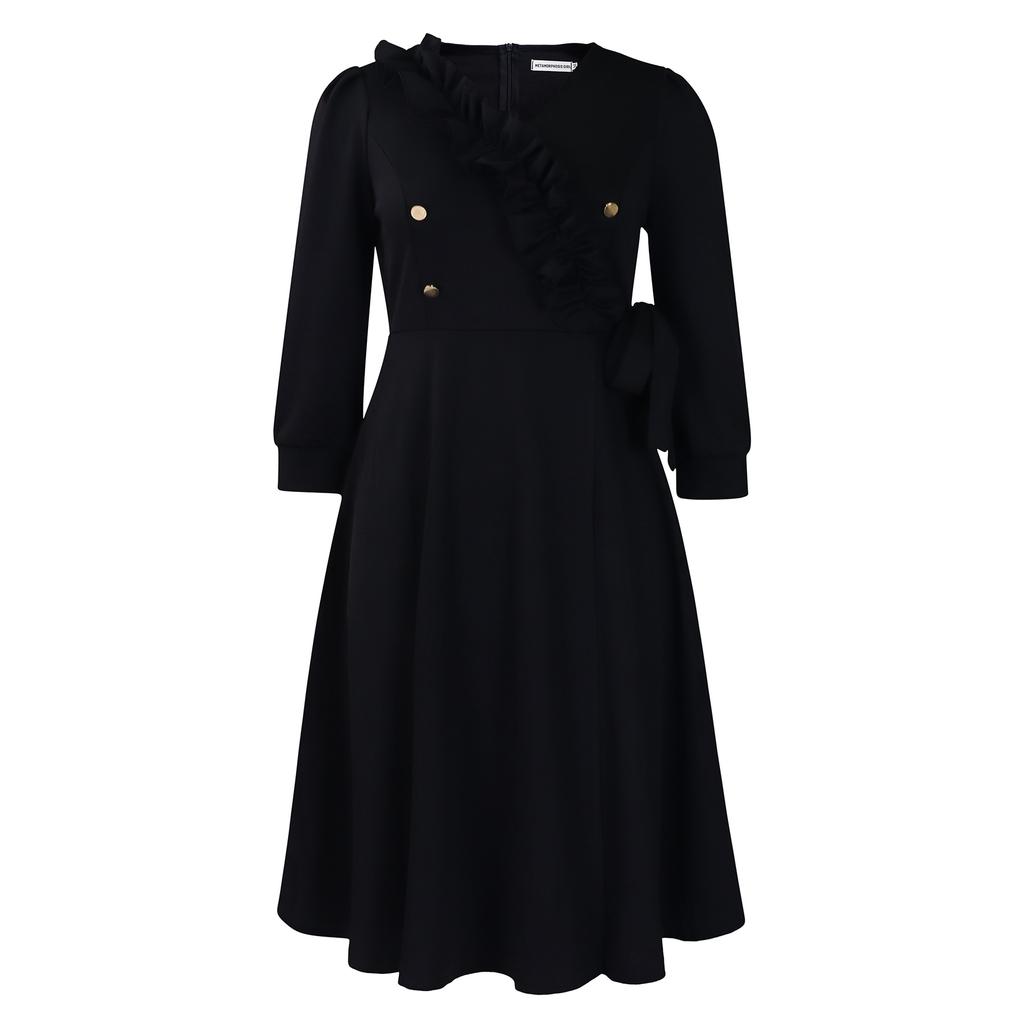Women's New Fashion Temperament Solid Color V-neck Pleated High-waisted Pendulum Dress Dress