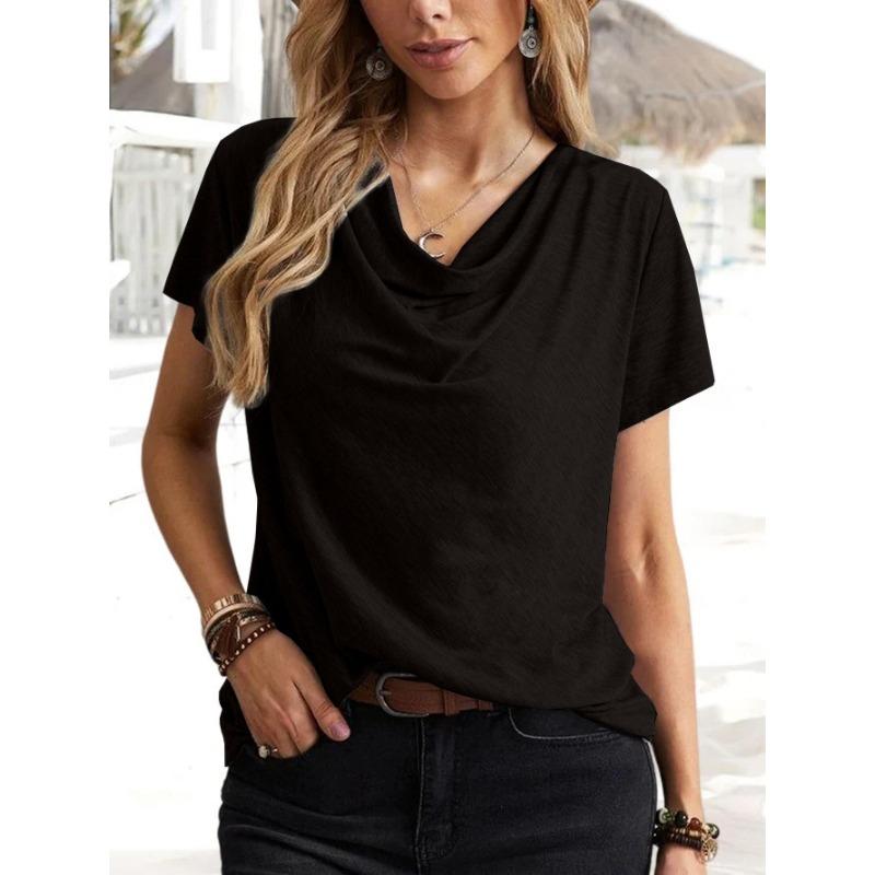 Women Casual Solid Color Short Sleeve Loose T Shirt