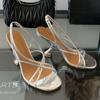 Fashion Fashion Transparent PVC Cross Tied High Heeled Sandals Women Summer Sexy Open Toe Designer Shoes Elegant Banquet Dress Shoes