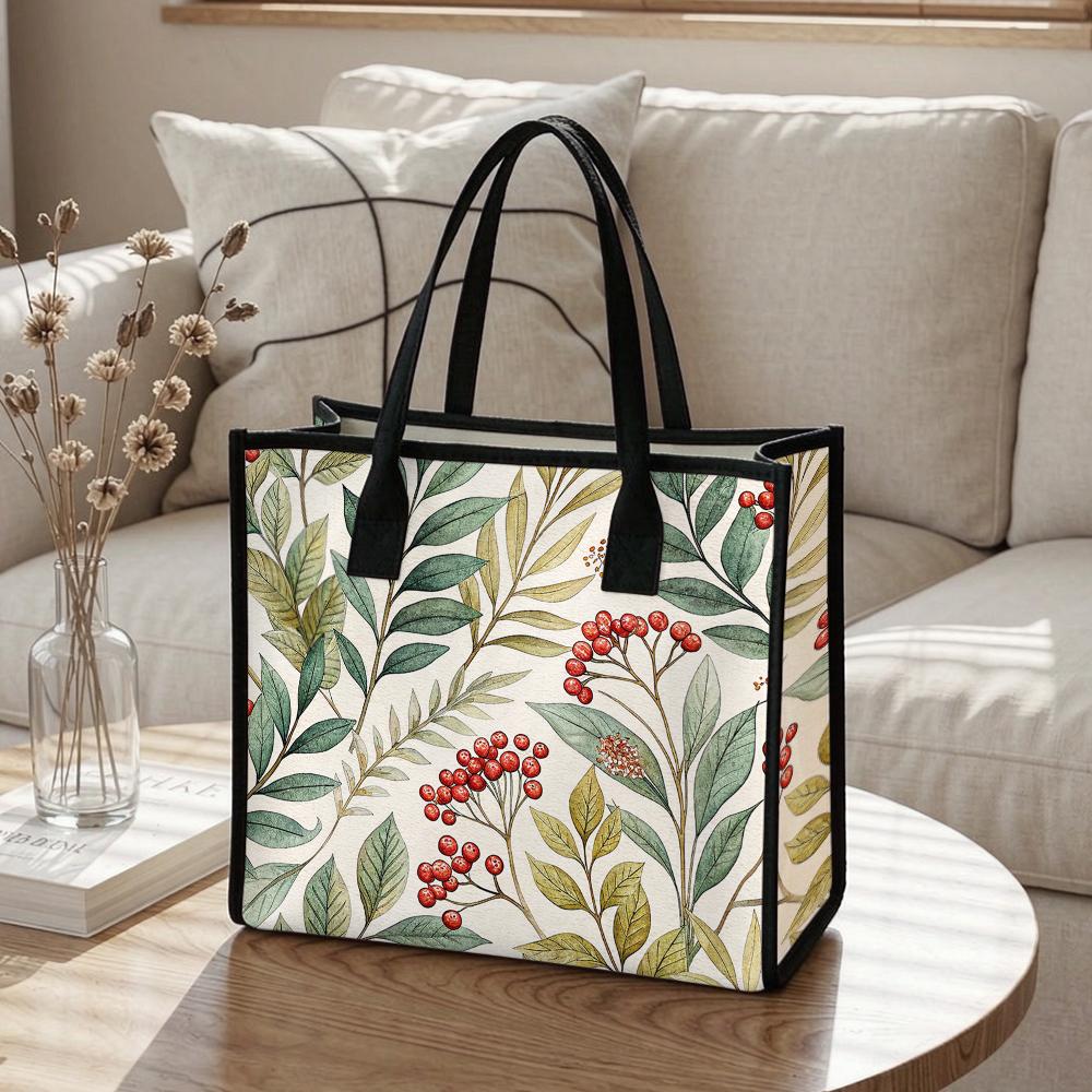Elegant Plant Print Tote Bag Fashion Lady Casual Daily Carry Handbag