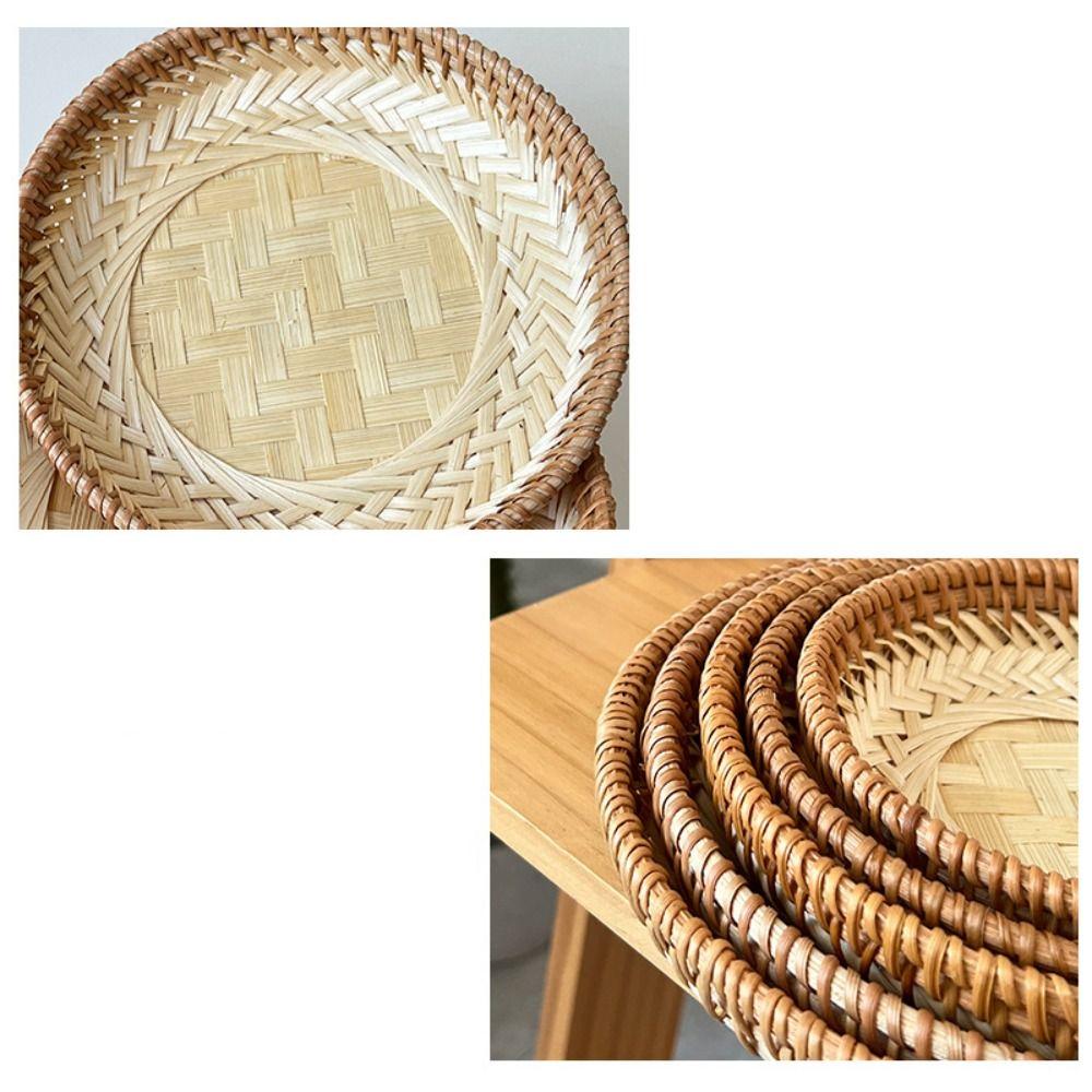 Handmade Storage Basket Bamboo Rattan Candy Plate Desktop Ornament Pastry Plate Snacks