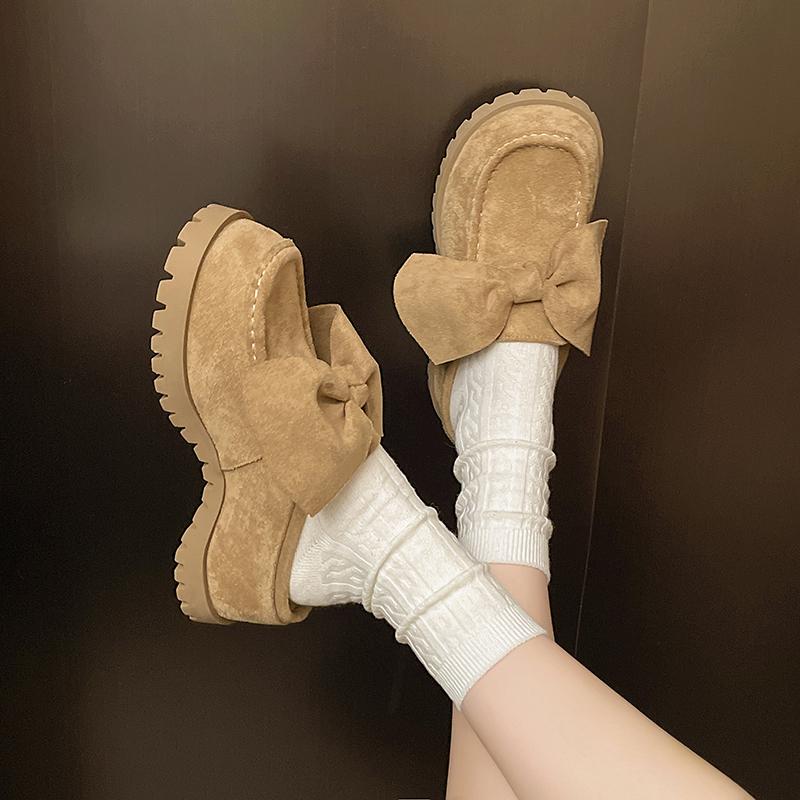 

Fashion Fashion Baotou Slippers Autumn New Round Toe Deep Mouth Bow Suede Soft Sole Non-slip Pumps 40
