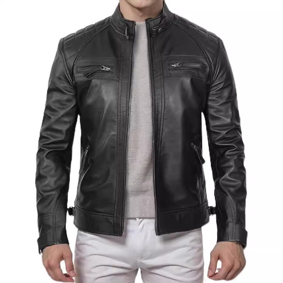 New Men's Leather Jacket Male Teen Stand-Up Collar Punk Men's Motorcycle Leather Jacket Stand-Up Collar Leather Jacket Men