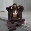 European and American street style casual suit solid color long-sleeved zipper hoodie jacket lace-up wide-leg pants two-piece set