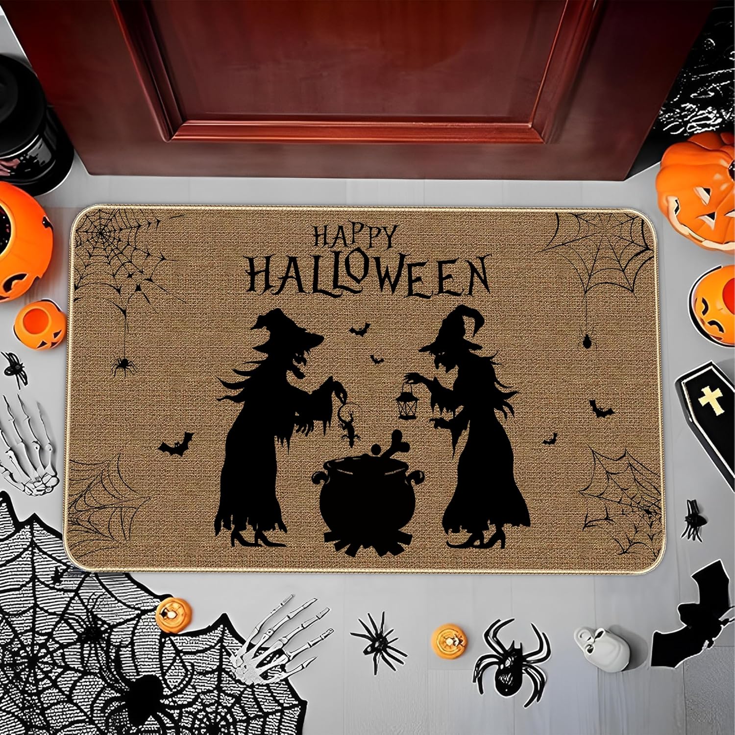 

VIKAMA Halloween Happy Entrance Carpet Witch Slippery Welcome Floor Mat Family Kitchen Indoor Outdoor Decoration 40x60cm 16x24inch