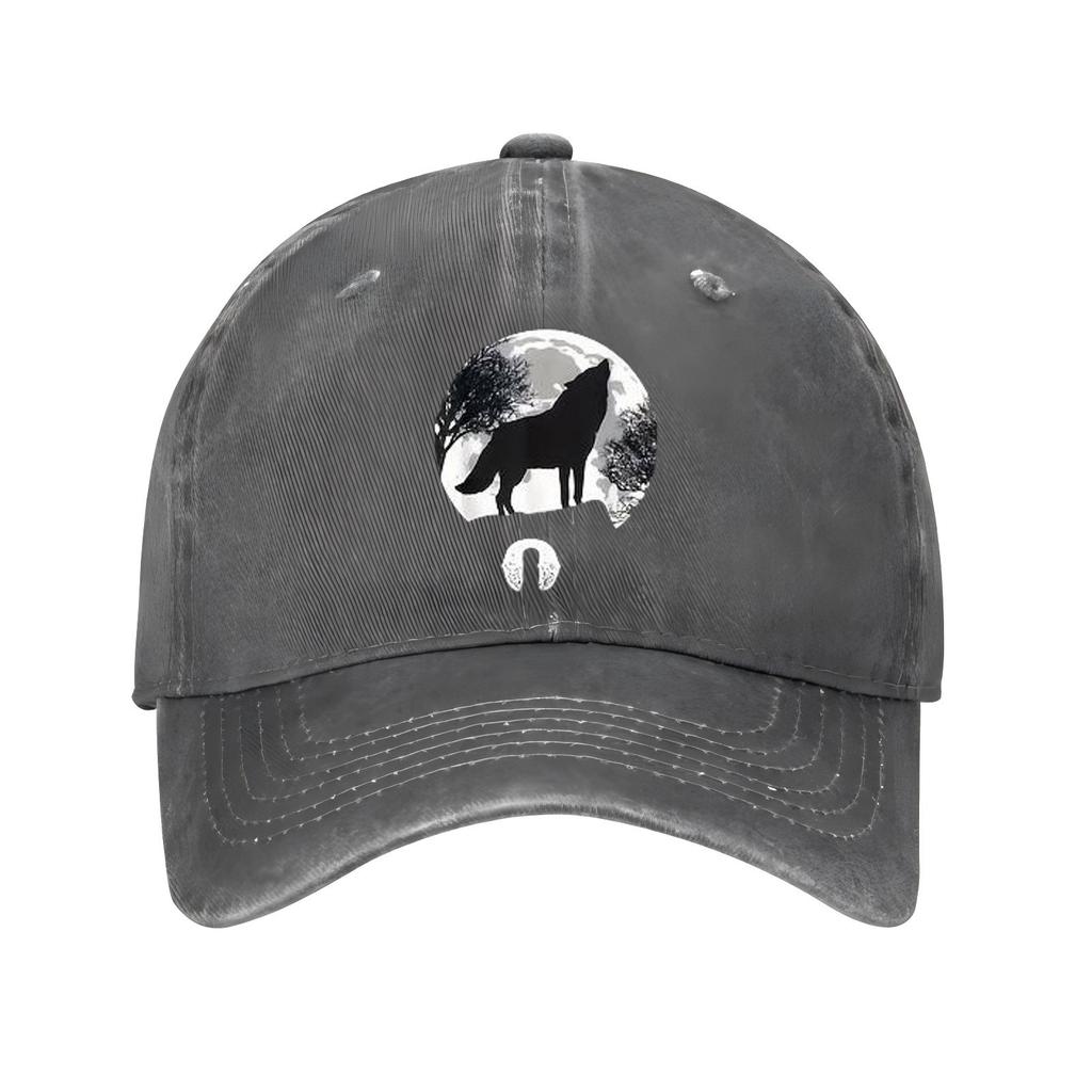 Wolf Howling At Moon Baseball Cap Unisex Adjustable Cotton Casual Black Denim Hat for Outdoor