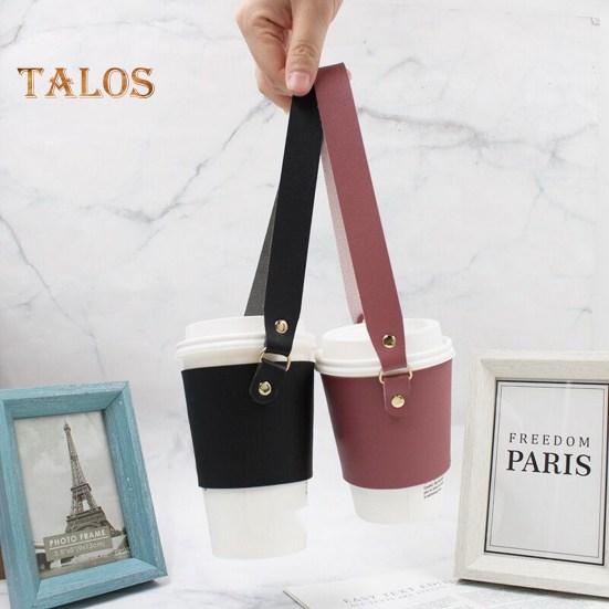Cup Cover with Handle Hand-Carrying Faux Leather Durable Coffee Cup Holder Hanging Strap Daily Use