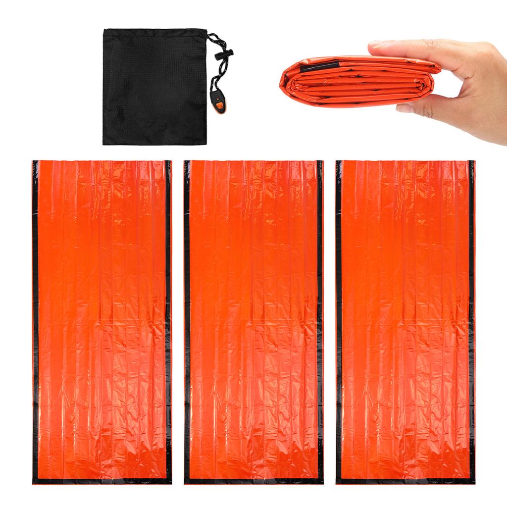 3pcs Emergency Sleeping Bag Thermal Rainproof Windproof Lightweight Survival Sleeping Bag for Camping Hiking Outdoor Envelope Sleeping Bag with Whistl
