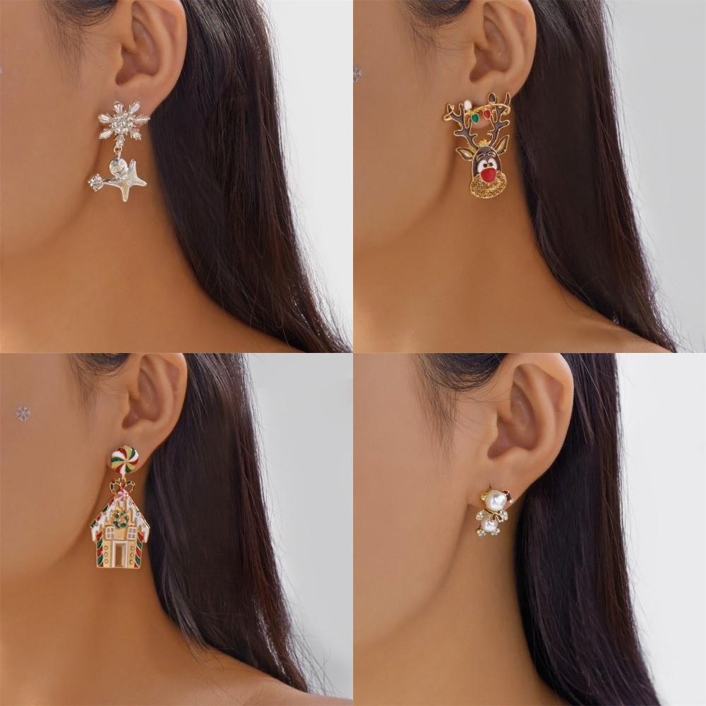 A Pair Exquisite Rhinestone Christmas Earrings Zinc Alloy Snowman Earrings  New Year Celebration