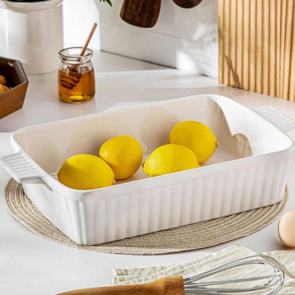 Stripe Pattern Ceramic Baking Tray Deepened Lasagna Pan Multipurpose Baking Dish  Oven