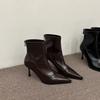 2025 Fashionable and Elegant Pointed Toe High Heel Short Boots Autumn Winter New Style Thin Retro Fashion Boots