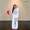 Summer Large Size Fat MM White Kitty Cat Short-sleeved Heavy T-shirt Loose Design Niche Cotton Half-sleeved Top