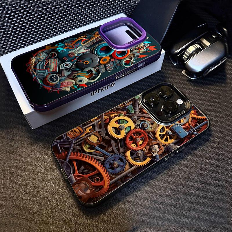 Cool Graffiti Mechanical Pattern TPU Basic Phone Case for iPhone 16 15 Pro Max 16E 14 13 12 11 XS X XR 7 8 Plus Hard Back Cover
