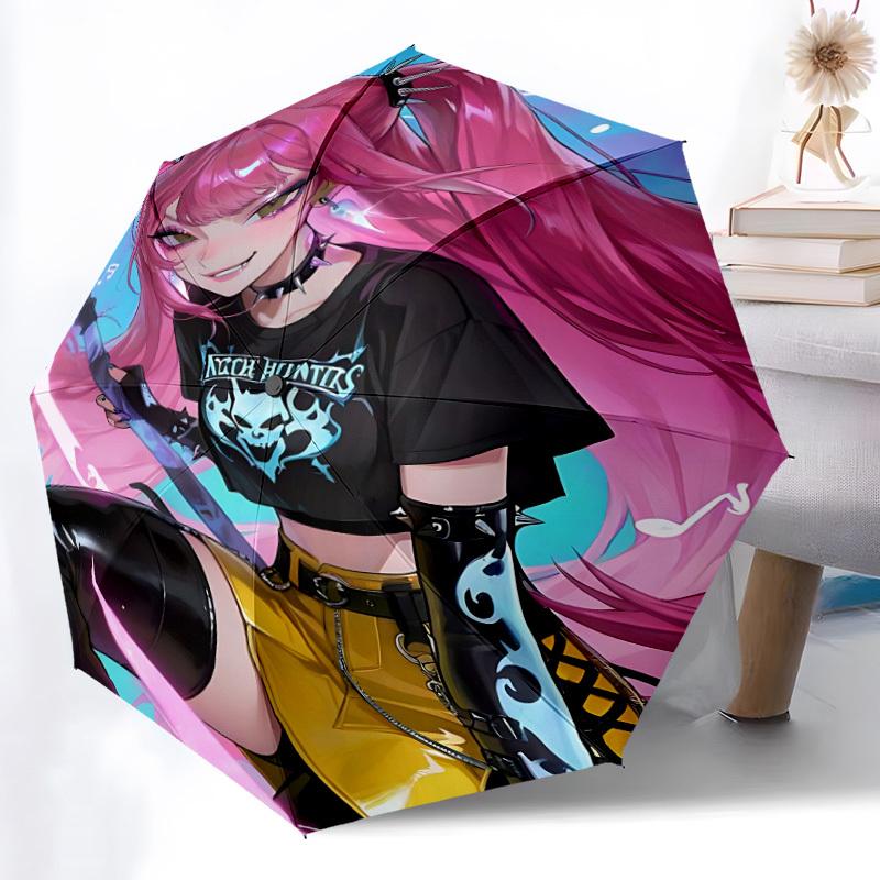1PC KPop Demon Hunters Automatic Folding Umbrella, Automatic Folding Umbrella with 8 Ribs, Convenient for Outdoor Use  024