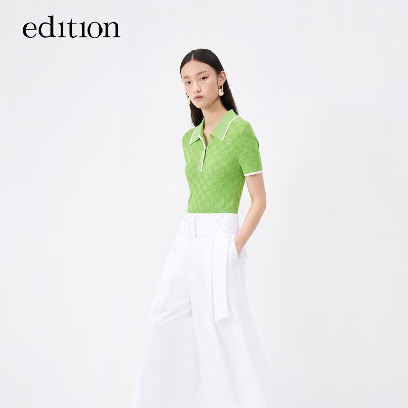 Edition Women's Sporty Plaid Polo Knit Short Sleeve Top