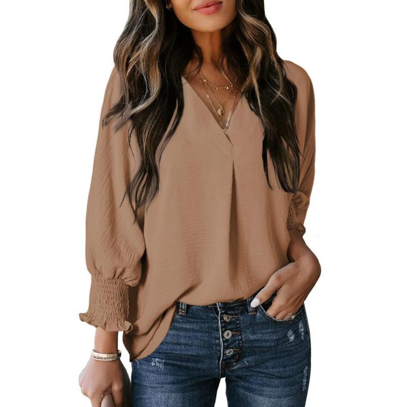 New Autumnal and Winter Women's V-neck Casual Long-sleeved Loose Shirt Top Blouse T-shirt