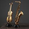 Instrument Figurines Gold Simulation Collectible Statue Miniature Saxophone Violin Statue with Stand for Collector Musician Home
