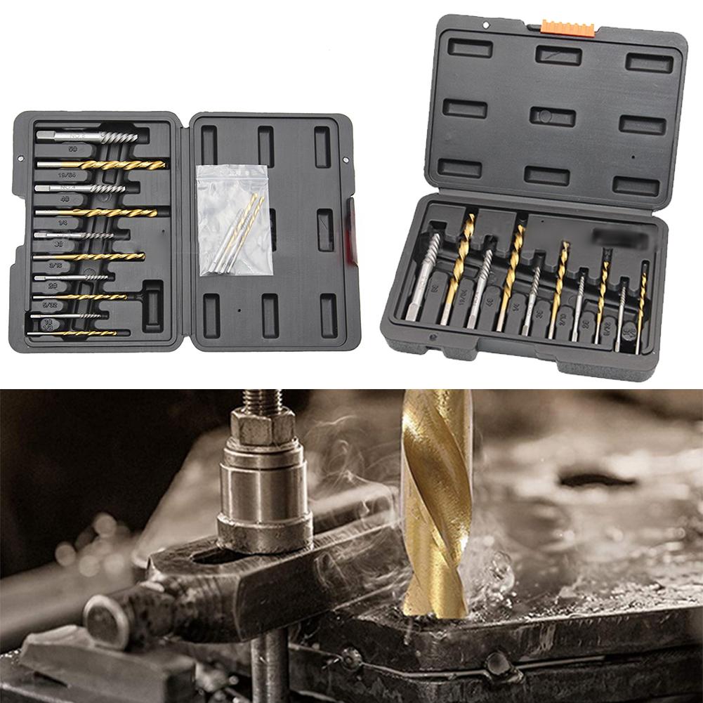 10 pieces coarse tooth threading drill bit set high speed steel with titanium coating for use on metals plastics and more