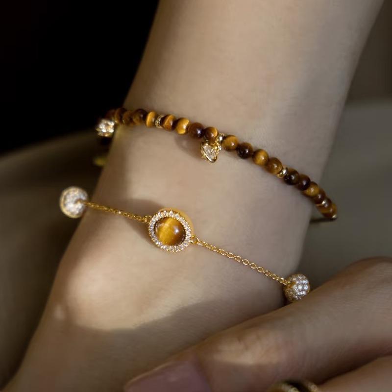 Vintage Maillard Transfer Beads, Natural Tiger's Eye Stone Bracelet, Light Luxury High-end Bracelet, Niche Design Jewelry Women