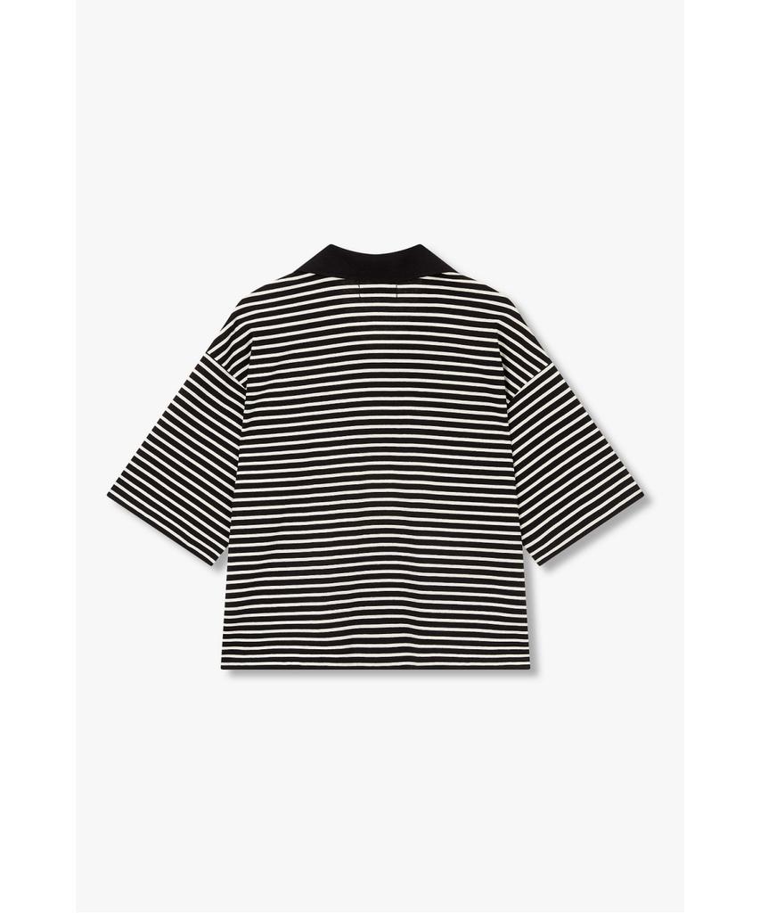STUDIO TOMBOY Striped Semi-Crop Collar Short Sleeve T-Shirt _Black 9176322999