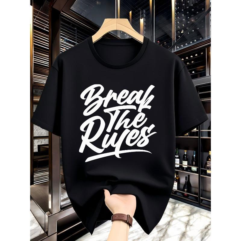 

Men S T-Shirt with Break The Rules Graphic in a Trendy Loose Fit, Featuring Unique Artistic Font 4XL чорний