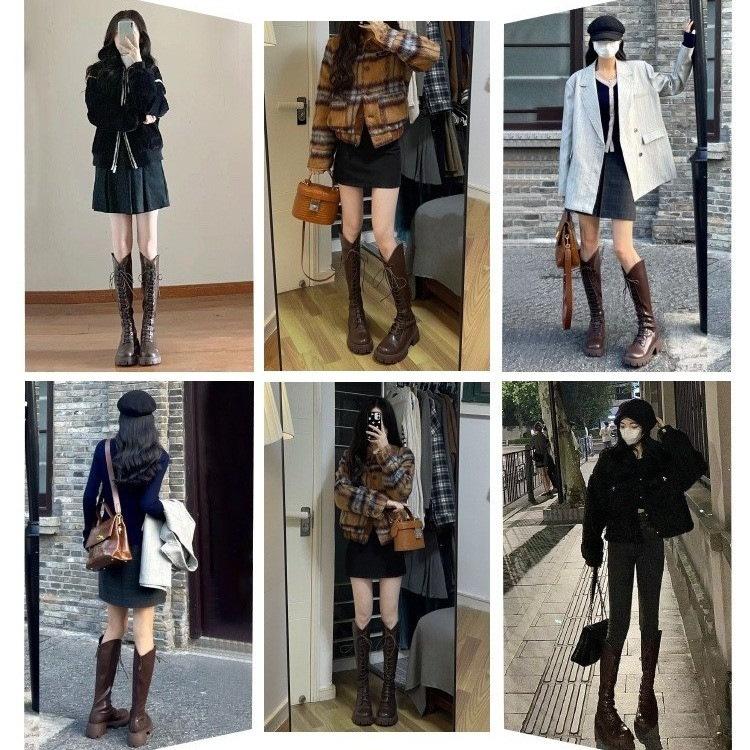 Long Boots Women's 2024 New Autumn and Winter Velvet Warm Small Thick-soled Heightening Knight Boots Women's Long Boots