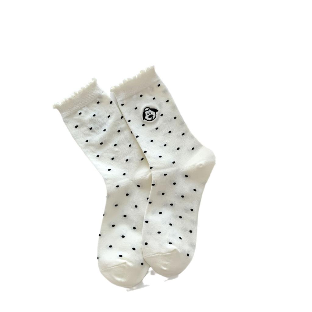2024 Cute Bubble Lace Dot Puppy Embroidery Pile Socks Cotton Medium Long Tube