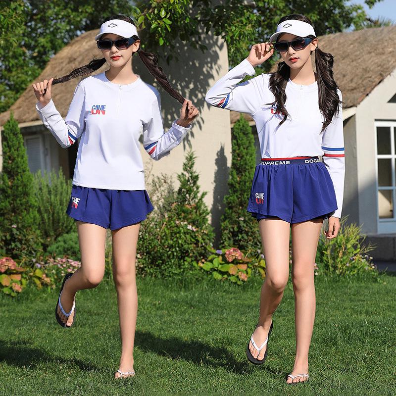 

Girls Plus Size Loose Fit Swimwear Set with Long Sleeve Sunscreen Top 150