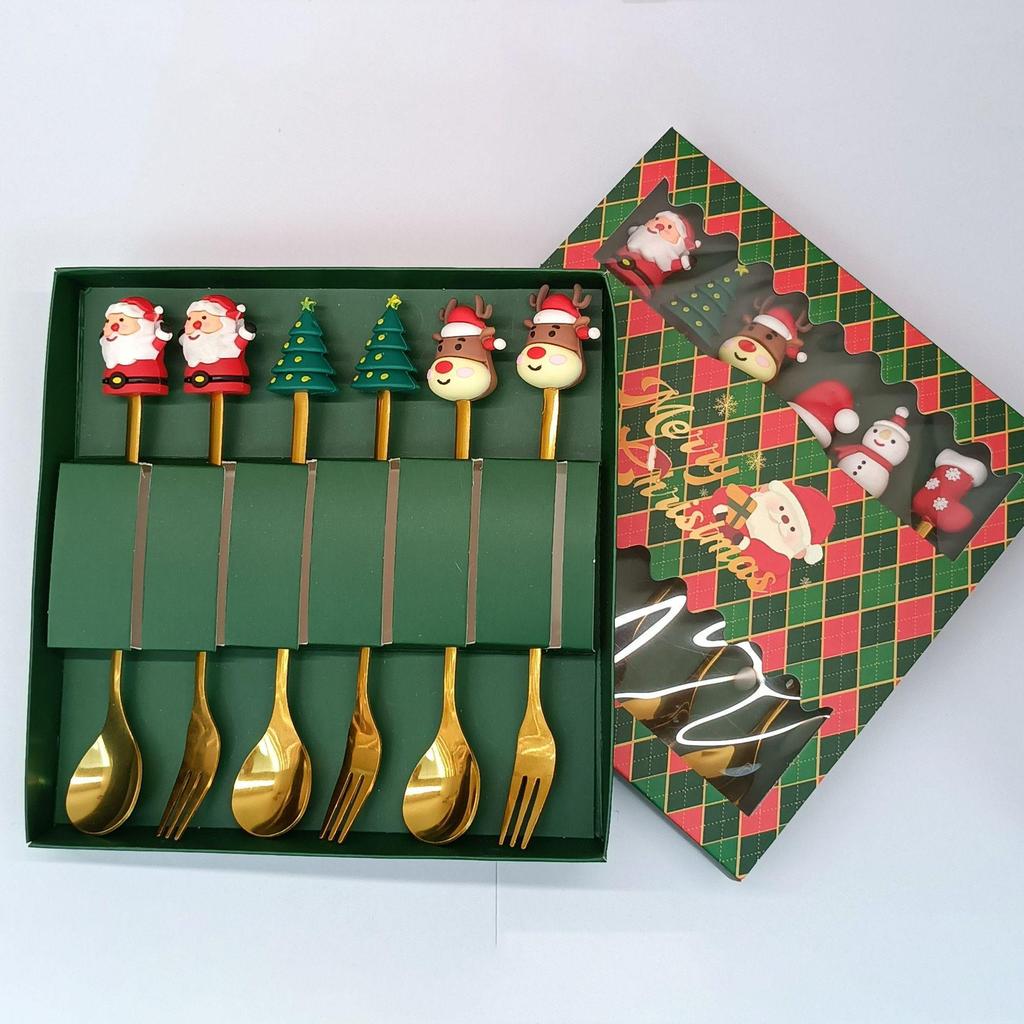 Creative Cartoon Stainless Steel Spoon & Fork Set: Coffee Stirrer, Fruit Fork, Christmas Gift