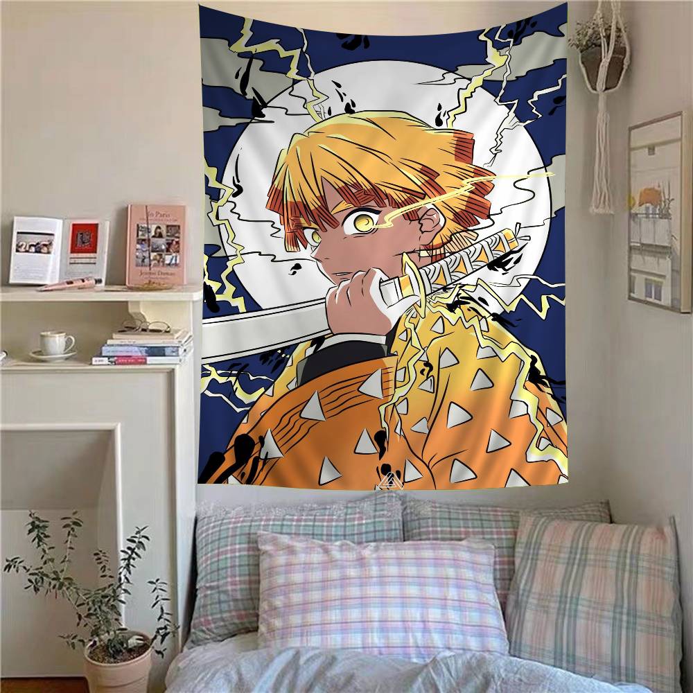 AAgatsuma Zenitsu Anime Tapestry Hanging Tarot Hippie Wall Rugs Dorm Wall Hanging Sheets