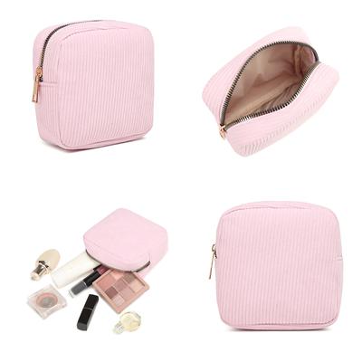 Women Corduroy Small Makeup Bag Solid Color Zippered Coin Purse Cosmetic Pouch Portable Toiletry Organizer Storage Bag