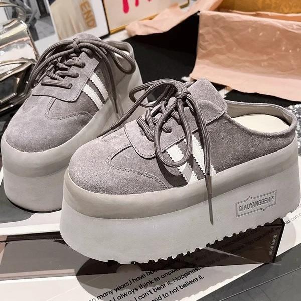 European matte lace-up bag head half slippers, small thick-soled muffin to increase the height, lazy Boken shoes, women's shoes, shoes