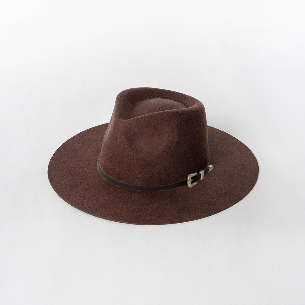 202601-HH2063F Ins  Classic Dropshipper Winter Earth Tone Color Wool Felt Belt  Fedoras Cap Men Women Leisure Panama Jazz Hat