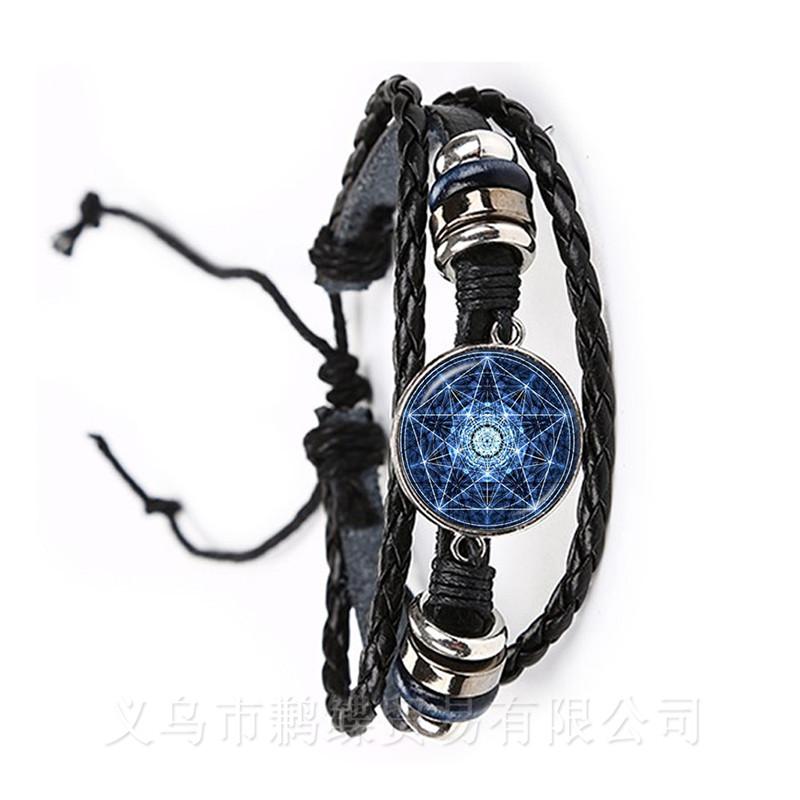 Bracciale Pentagramma di Baphomet Satanico Bangle in Pelle Nera/Marrone Gotico Satanismo Male Occulto Pentacolo Gioiello Amuleto Pagano Regalo