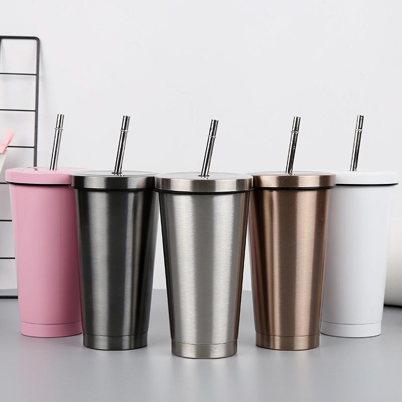 Kaufe 500 ml Edelstahl-Isolierbecher mit Deckel und Strohhalm, Kaffeebecher, Getränke-Reisebecher, Isolierflasche, Metallbecher, Becher, Bier, Tee zum Preis ab 29