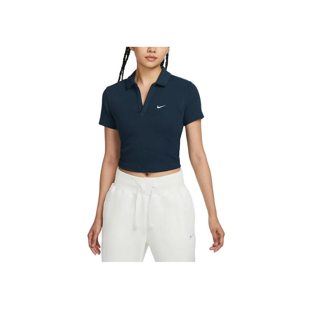 New Nike Sportswear Essentials Series Polo Shirt Women's Arsenal Dark Sea Blue/Sail White DV7885-478