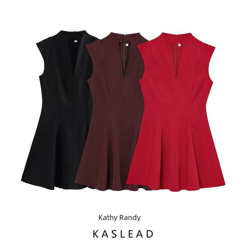 Kaslead New Women clothes Western Style Fashion Sleeveless Crepe Mini Dress 2242620