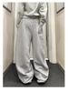 Women's Autumn Wide-Leg Hip Hop Sweatpants with Side Letter Embroidery and Drawstring for Jazz Dance