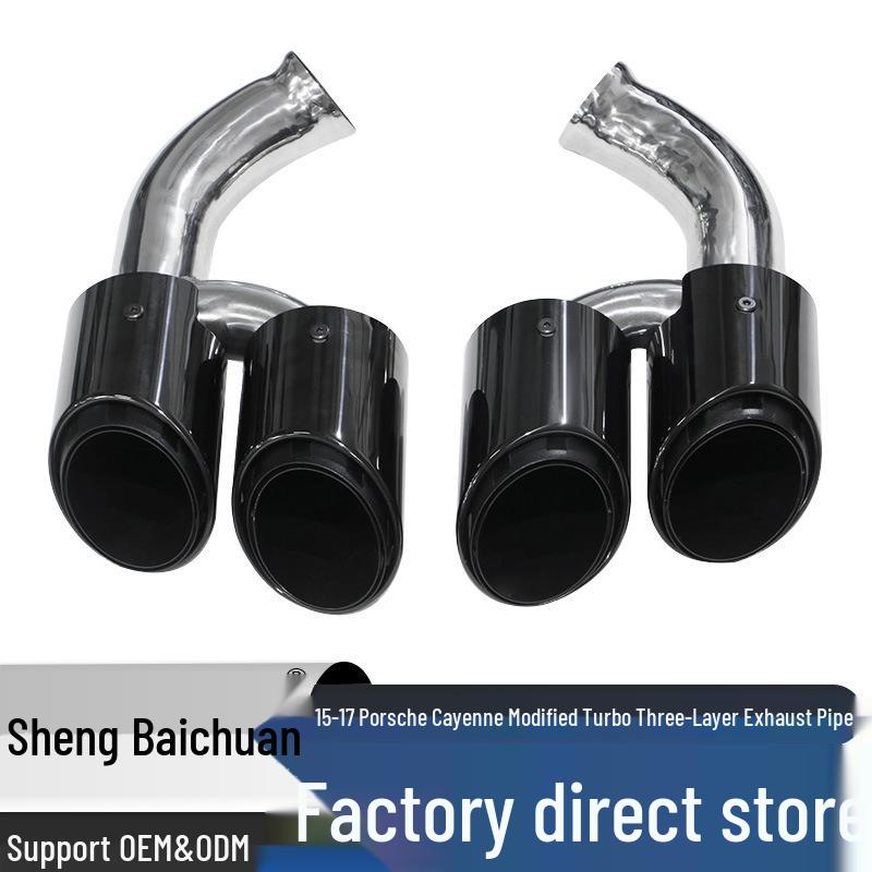 Porsche Cayenne (2015-2017) Stainless Steel Black Quad Exhaust Tips Modified Exhaust Pipe