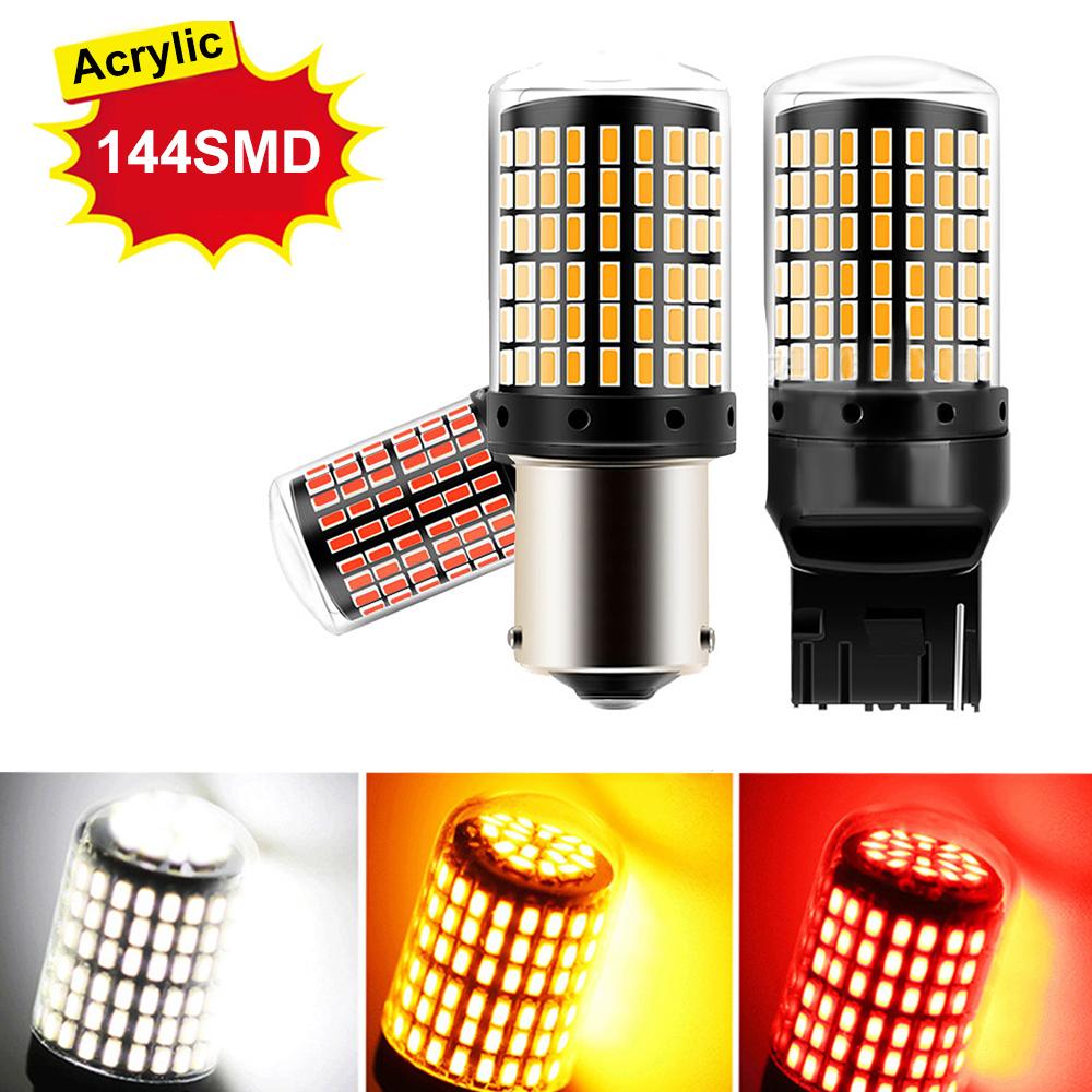 2pcs 1156 BAU15S PY21W 1156 BA15S P21W 1157 BAY15D P21 5W 7443 W21 5W T20 Car LED Bulbs Light 144smd Reverse Turn Signal Light Bulbs 7