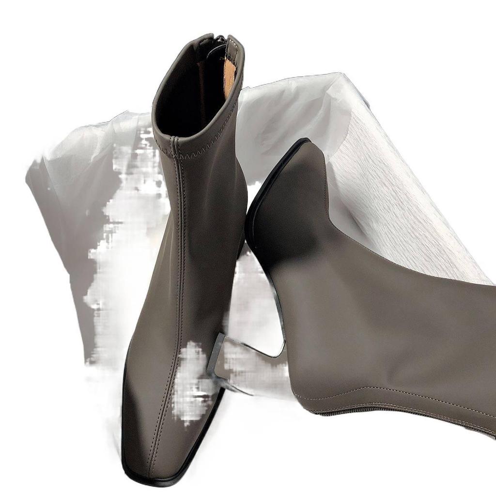 2025 Autumn/Winter Women's French Square-Toe Chunky Heeled Boots: Elegant, Elastic, Skinny, and Fashionable