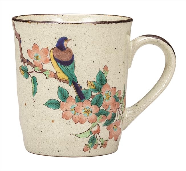 Kutani ware Iwataya mug, colored enamel flower and bird design K9-902