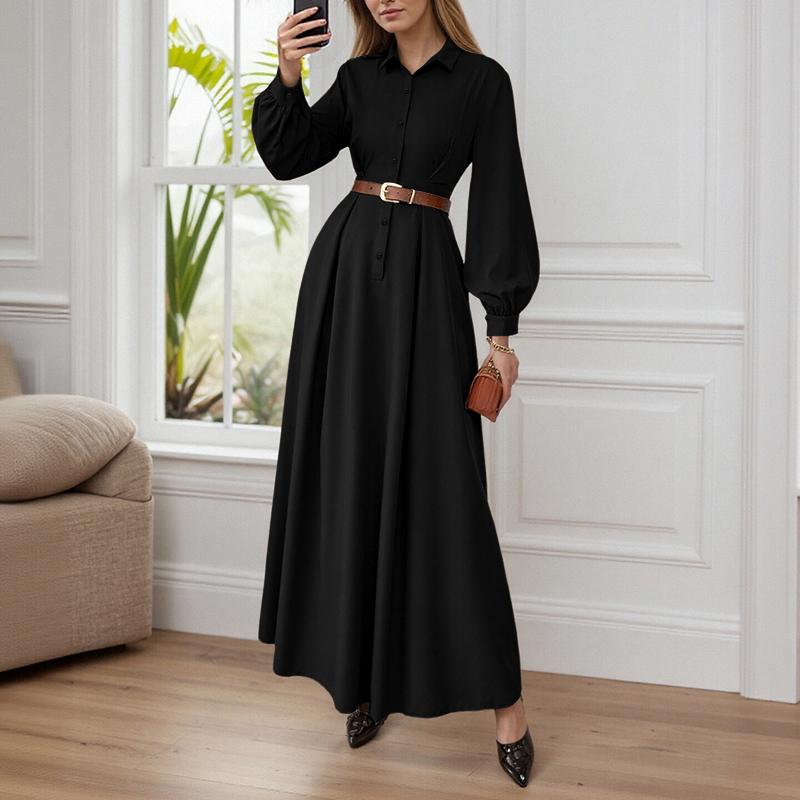 ZANZEA Dámské ležérní šaty s límečkem s volným dlouhým rukávem