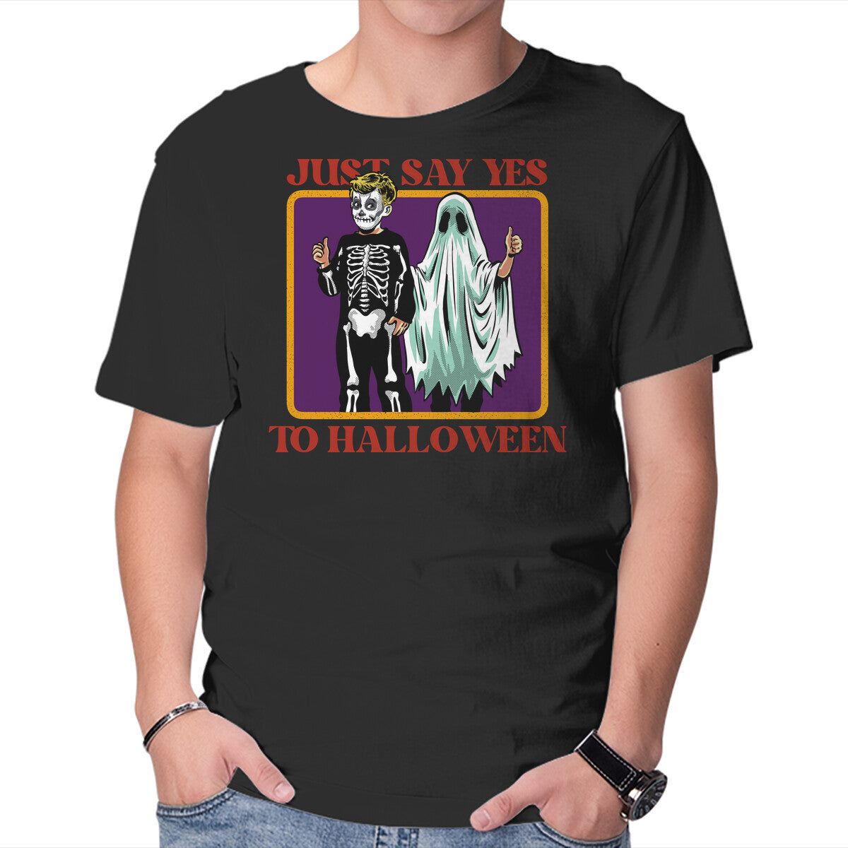 Unisex Crew Neck T-Shirt Say Yes To Halloween Graphic Short Sleeve Casual Tee XXL