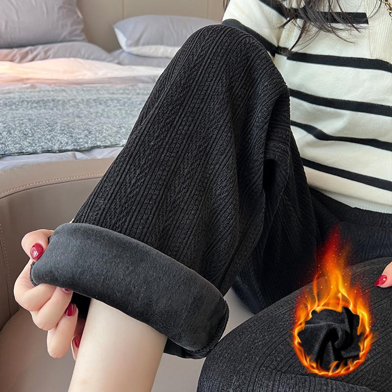 

0G wheat ear fleece pants thickened chenille legs long wide leg pants women s autumn and winter loose white casual tube pants S [Clearance Price]