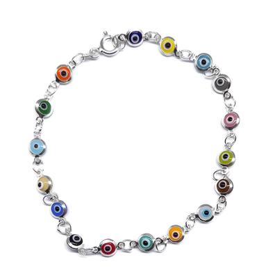 Mystic Jewels By Dalia Lucky Little Evil Eye Silver Multicoloured Bracelet, 7", Silver,