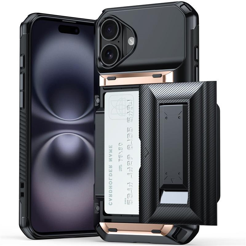 Applicable To IPhone 16 Card Phone Case 15Plus Set Beer Slide Cover Card Bag Multifunctional Apple 14/13 Hard Set