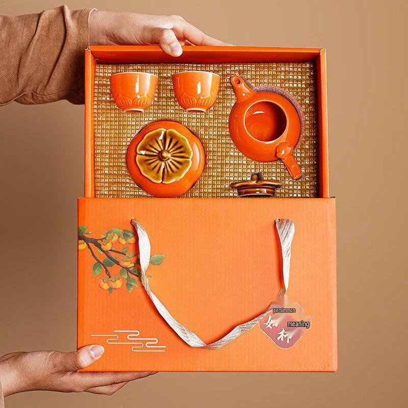 Благоприятный Хурмовый Керамический Чайный Набор Подарочная Коробка N/A
